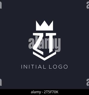 Logo ZT avec bouclier et couronne, idées initiales de conception de logo de monogramme Illustration de Vecteur