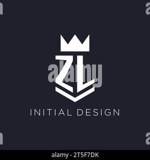 Logo ZL avec bouclier et couronne, idées initiales de conception de logo de monogramme Illustration de Vecteur