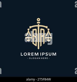 BA logo initial avec l'échelle de la justice et icône de bouclier, luxe et style élégant de logo de cabinet d'avocats Illustration de Vecteur