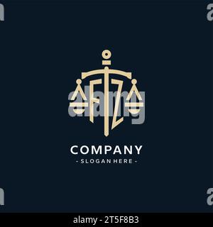 Logo initial FZ avec l'échelle de la justice et icône de bouclier, luxe et style élégant de logo de cabinet d'avocats Illustration de Vecteur