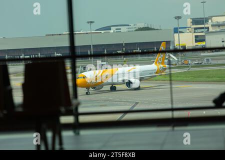 Avion Airbus A321-271NX arrivée au sol. Scoot Airline est une compagnie aérienne long-courrier à bas prix, Singapore Changi Airport. Banque D'Images