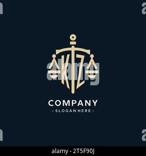 Logo initial KZ avec l'échelle de la justice et icône de bouclier, luxe et style élégant de logo de cabinet d'avocats Illustration de Vecteur