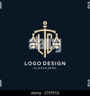 Logo initial LC avec échelle de justice et icône de bouclier, luxe et style élégant de logo de cabinet d'avocats Illustration de Vecteur
