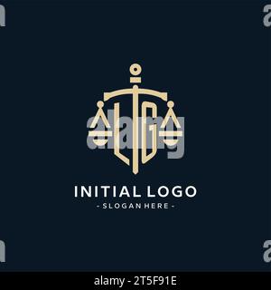 Logo initial LG avec échelle de justice et icône de bouclier, luxe et style élégant de logo de cabinet d'avocats Illustration de Vecteur