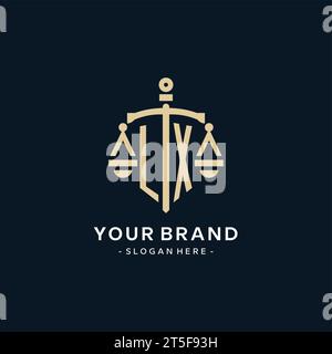 Logo initial LX avec échelle de justice et icône de bouclier, luxe et style élégant de logo de cabinet d'avocats Illustration de Vecteur
