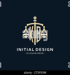 Logo initial KB avec l'échelle de la justice et icône de bouclier, luxe et style élégant de logo de cabinet d'avocats Illustration de Vecteur