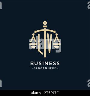 Logo initial LV avec échelle de justice et icône de bouclier, luxe et style élégant de logo de cabinet d'avocats Illustration de Vecteur