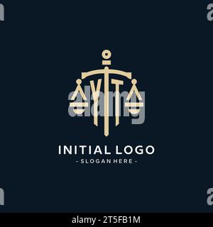 Logo initial YT avec l'échelle de l'icône de justice et de bouclier, luxe et style élégant de logo de cabinet d'avocats Illustration de Vecteur