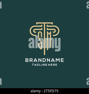 Logo de pilier SM initial, graphique vectoriel de logo de cabinet d'avocats élégant et de luxe Illustration de Vecteur