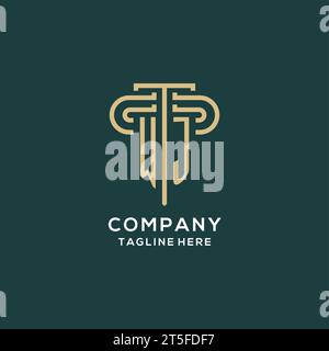 Logo de pilier initial WJ, graphique vectoriel de logo de cabinet d'avocats élégant et de luxe Illustration de Vecteur