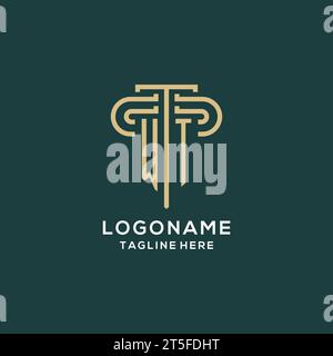 Logo de pilier WT initial, graphique vectoriel de logo de cabinet d'avocats élégant et de luxe Illustration de Vecteur