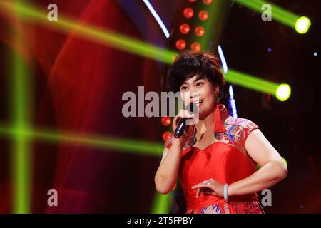 COMTÉ de LUANNAN - JANVIER 3 : les artistes de PingJu sur la scène, dans le grand théâtre de ChengZhaoCai, le 3 janvier 2014, comté de Luannan, province de hebei, chi Banque D'Images