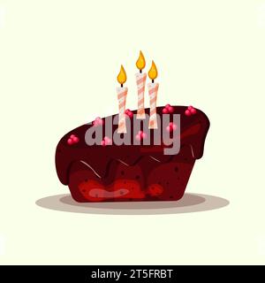 Gâteau d'anniversaire au chocolat avec des bougies. Elément design de carte de voeux de joyeux anniversaire. Illustration de clip art vectoriel de style dessin animé. Illustration de Vecteur