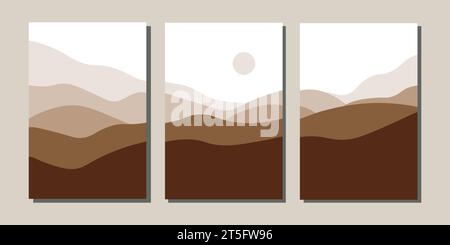 Paysage dans la palette brune. Dunes et montagnes du désert. Triptyque. Illustration vectorielle. Illustration de Vecteur