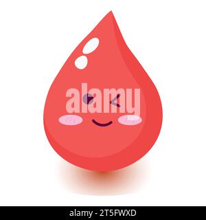 Mignon heureux sourire souriant personnage de dessin animé de goutte de sang.Vector plat doodle dessin animé icône design.isolé sur fond blanc. Illustration de Vecteur