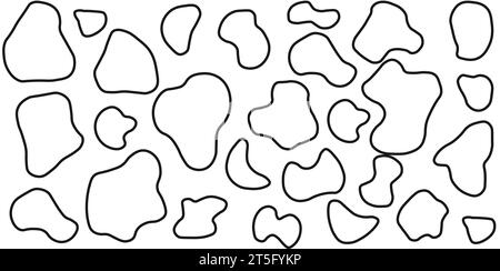 Motif vache sans couture. Arrière-plan vectoriel long et abstrait avec taches noires répétées dessinées à la main sur un arrière-plan blanc. Texture monochrome Illustration de Vecteur