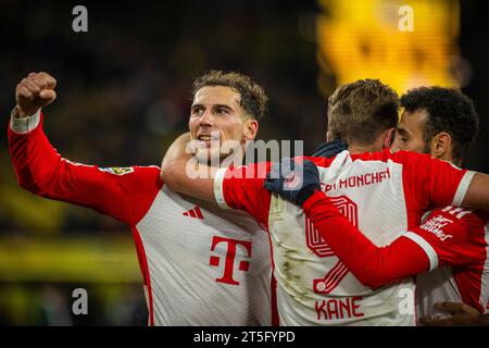 Dortmund, Allemagne. 04 novembre 2023. Torjubel : Leon Goretzka (Muenchen), Harry Kane (Muenchen), Noussair Mazraoui (Muenchen) Borussia Dortmund - FC Baye Banque D'Images