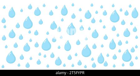 Cute Rain Drops motif sans couture sur fond bleu. Motif coloré vectoriel. Concept de prévision météorologique. Icône de la Journée mondiale de la Terre. La saison estivale arrive. Illustration de Vecteur