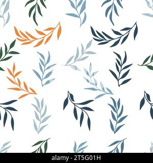 Silhouettes de feuilles identiques motif sans couture. Illustration dessinée à la main vectorielle dans le style de dessin animé scandinave simple doodle. Banc gris-bleu isolé Illustration de Vecteur