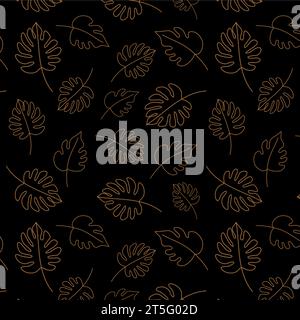 Motif sans couture d'art botanique minimal. Tropical monstera laisse silhouette et dessin au trait sur fond beige pastel. Conception de vecteur de feuille exotique. Main d Illustration de Vecteur