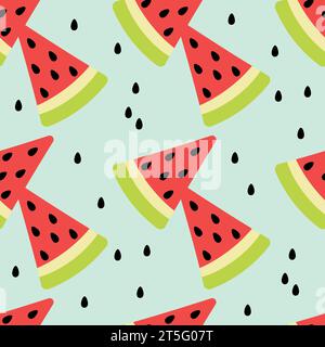 Pastèque tranches motif frais. Fond sans couture mignon. Illustration vectorielle. Design pour papier, textile et décor. Illustration de Vecteur