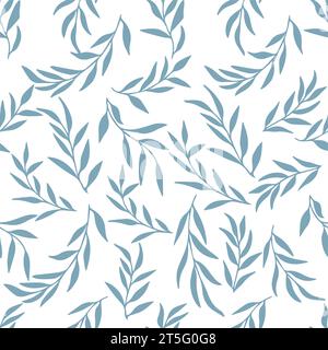 Silhouettes de feuilles identiques motif sans couture. Illustration dessinée à la main vectorielle dans le style de dessin animé scandinave simple doodle. Banc gris-bleu isolé Illustration de Vecteur