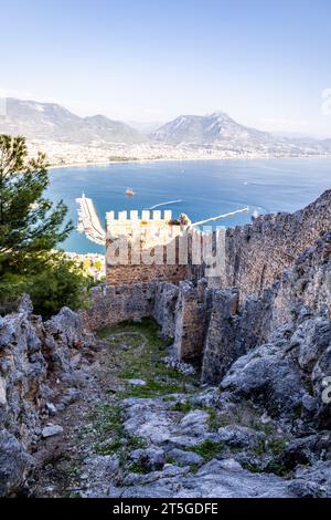 Explorer la ville d'Alanya avec son imposant château sur la Rivera turque - Turquie Banque D'Images