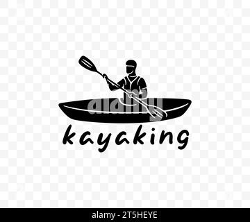 Kayak, kayak, aviron, pagayage et canoë, graphisme. Kayaker, canoë, sport, loisir, voyage, voyages et voyages, conception vectorielle Illustration de Vecteur
