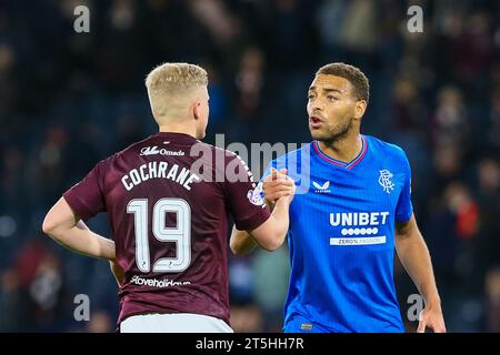 Glasgow, Royaume-Uni. 05 novembre 23. Glasgow, Royaume-Uni. Lors de la seconde des demi-finales via Play, les Rangers jouent contre Hearts à Hampden Park, Glasgow, Écosse, Royaume-Uni. Les Rangers ont gagné 3 - 1 avec deux buts de Tavernier et un de Scott Wright. Tavernier a marqué à partir d'un penalty et d'une faute de pièce. Shankland a marqué pour les coeurs d'un penalty. Les Rangers jouent à Aberdeen en finale le 17 décembre 2023 Credit : Findlay/Alamy Live News Banque D'Images