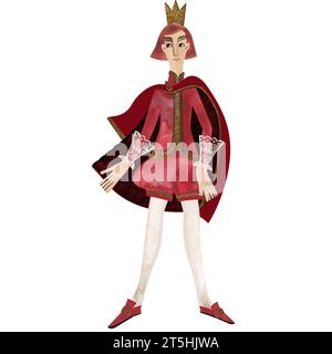 prince aquarelle en costumes rouges. Garçon. Illustration isolée. Clipart. Illustration raster pour emballage, cartes de vœux et papier d'emballage, cadeaux, p Banque D'Images