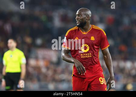 Rome, Italie. 05 novembre 2023. Romelu Lukaku de Roma sourit lors du championnat italien Serie A match de football entre L'AS Roma et l'US Lecce le 5 novembre 2023 au Stadio Olimpico à Rome, Italie - photo Federico Proietti/DPPI crédit : DPPI Media/Alamy Live News Banque D'Images