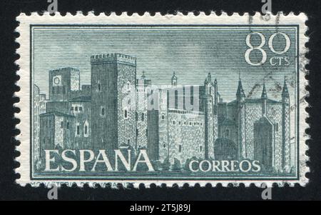 ESPAGNE - CIRCA 1959 : timbre imprimé par l'Espagne, montre le monastère de Guadalupe, circa 1959 Banque D'Images