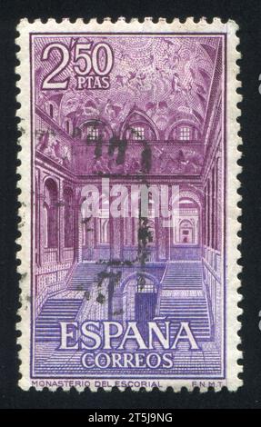 ESPAGNE - CIRCA 1961 : timbre imprimé par l'Espagne, montre escalier, vues de l'Escorial, circa 1961 Banque D'Images