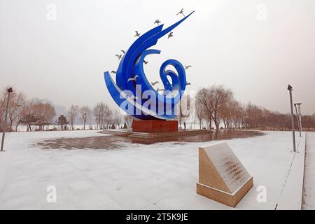 Comté de Luannan - 19 février 2019 : sculptures de la ville dans la neige, comté de Luannan, province du Hebei, Chine Banque D'Images