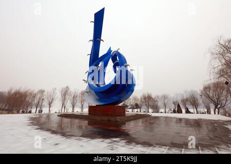 Comté de Luannan - 19 février 2019 : sculptures de la ville dans la neige, comté de Luannan, province du Hebei, Chine Banque D'Images