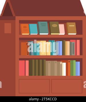 Bibliothèque à la maison ou à l'école, étagères avec vecteur de livres Illustration de Vecteur