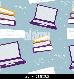 Livres, ordinateur portable et formules mathématiques imprimés Illustration de Vecteur