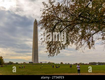 Washington, DC - 29 octobre 2023 : Washington Monument rivalisé depuis le National Mall Banque D'Images