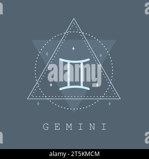 Signe astrologique du zodiaque Gemini. Icône Horoscope de style boho minimaliste. Illustration du vecteur mystique. Carte de tarot spirituel. Vintage magique dessiné à la main Illustration de Vecteur