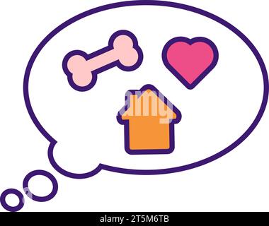 Jolie bulle de rêve de chien sans abri. Homeless Puppy attend l'aide du propriétaire. Animaux de compagnie et soins des animaux. Illustration de dessin animé vectoriel en trait épais isola Illustration de Vecteur