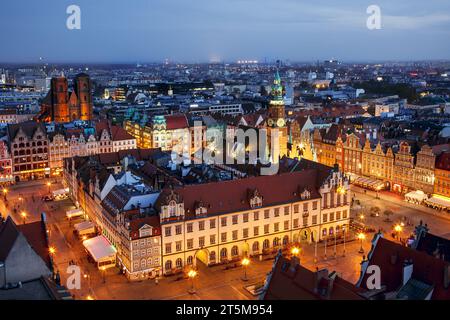 Ville de Wroclaw en Pologne, Place du marché de la vieille ville d'en haut. Banque D'Images