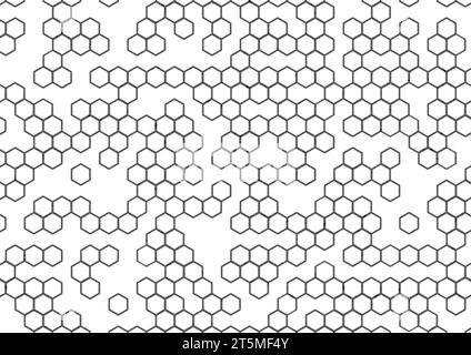 Fond hexagonal avec espaces vides. Cellules avec gradient d'échelle de gris et décoration de cadre de fil arrondi sur les bords. Banque D'Images