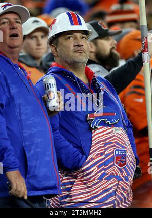 Cincinnati, États-Unis. 05 novembre 2023. Les fans de football encouragent leur équipe lors du match entre les Bills de Baffalo et les Bengals de Cincinnati au Paycor Stadium le dimanche 5 novembre 2023 à Cincinnati, Ohio. Photo de John Sommers II/UPI crédit : UPI/Alamy Live News Banque D'Images