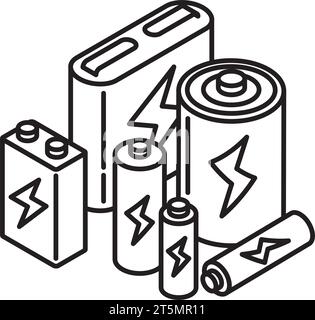 Variété d'icônes de ligne vectorielle de batteries pour la Journée nationale des batteries le 18 février Illustration de Vecteur