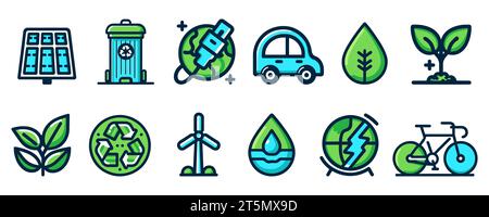Ensemble d'icônes linéaires sur le thème de l'écologie et de l'environnement. Icônes linéaires colorées. Illustration vectorielle Illustration de Vecteur