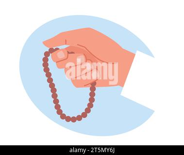 Main tenant le Saint rosaire en bois musulman ou mala bouddhiste, les gens priant. Symbole de la religion islamique. Signe de religion. Perles de prière. Elément pour la méditation Illustration de Vecteur