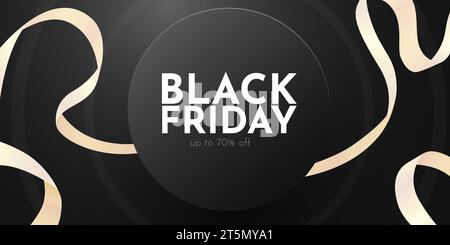 Bannière promotionnelle Premium Black friday. Cadre cercle noir avec ruban blanc. Illustration vectorielle Illustration de Vecteur