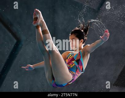 Kuala Lumpur, Malaisie. 05 novembre 2023. Chan TSZ Ming de Hong Kong en action dans le 3m Springboard préliminaire féminin pendant les Championnats de plongée Open de Malaisie au Centre aquatique National, Bukit Jalil. (Photo de Wong Fok Loy/SOPA Images/Sipa USA) crédit : SIPA USA/Alamy Live News Banque D'Images