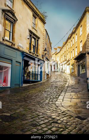 Regardant Catherine Hill, Frome, Somerset, dans une lumière dorée Banque D'Images