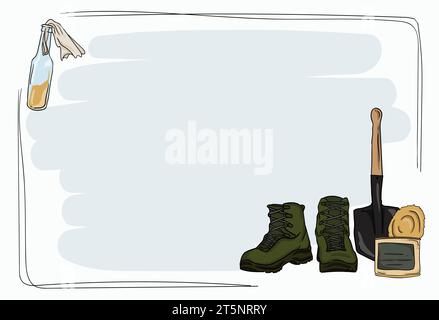 Illustration de dessin animé vectoriel avec espace pour la guerre de texte en ukraine avec un ensemble d'éléments militaires et patriotiques et des symboles Illustration de Vecteur